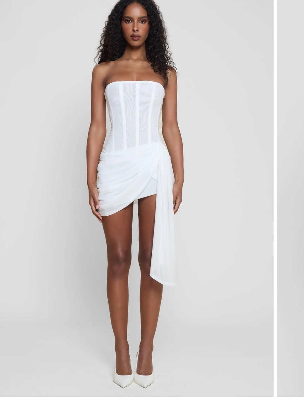 Strapless White Corset Mini Dress with Draped Side Swag